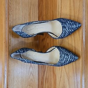 Jessica Simpson Blue Denim Snake Skin Heels